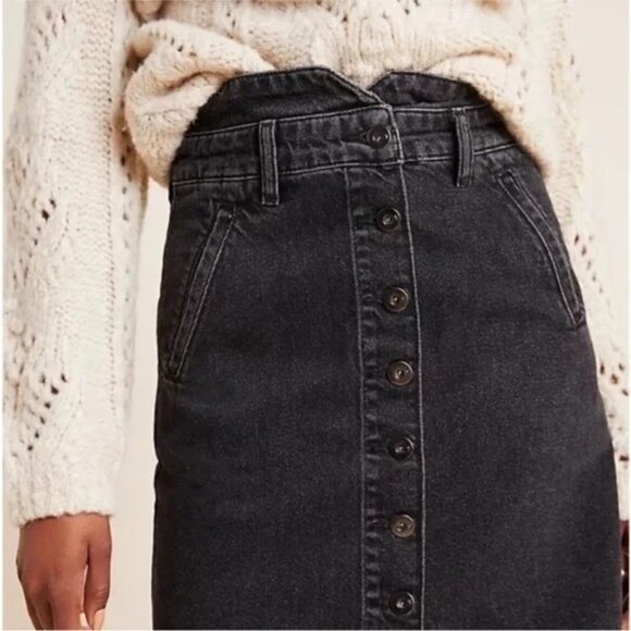 Anthropologie PILCRO Denim Paper Bag Skirt in Washed Black Size 0 - Picture 2 of 10